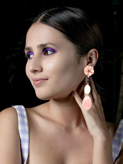 Pink Floral Beaded Drop Earrings - Odette