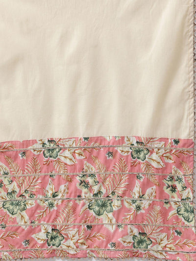 Pink Floral Printed Straight Kurta Skirt with Dupatta Set - Odette