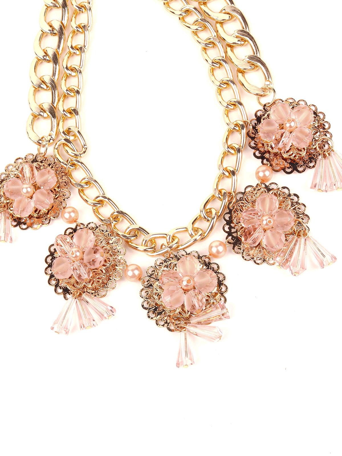 Pink statement necklace rhinestone - Gem