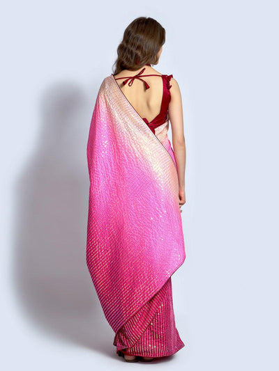 Pink Georgette Designer Embroidery Saree - Odette