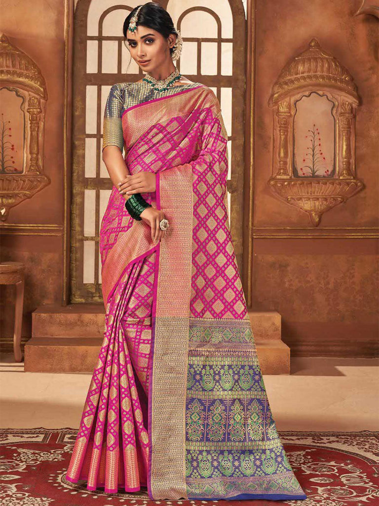 Buy Pink Heavily Woven Patola Silk Saree Online. – Odette