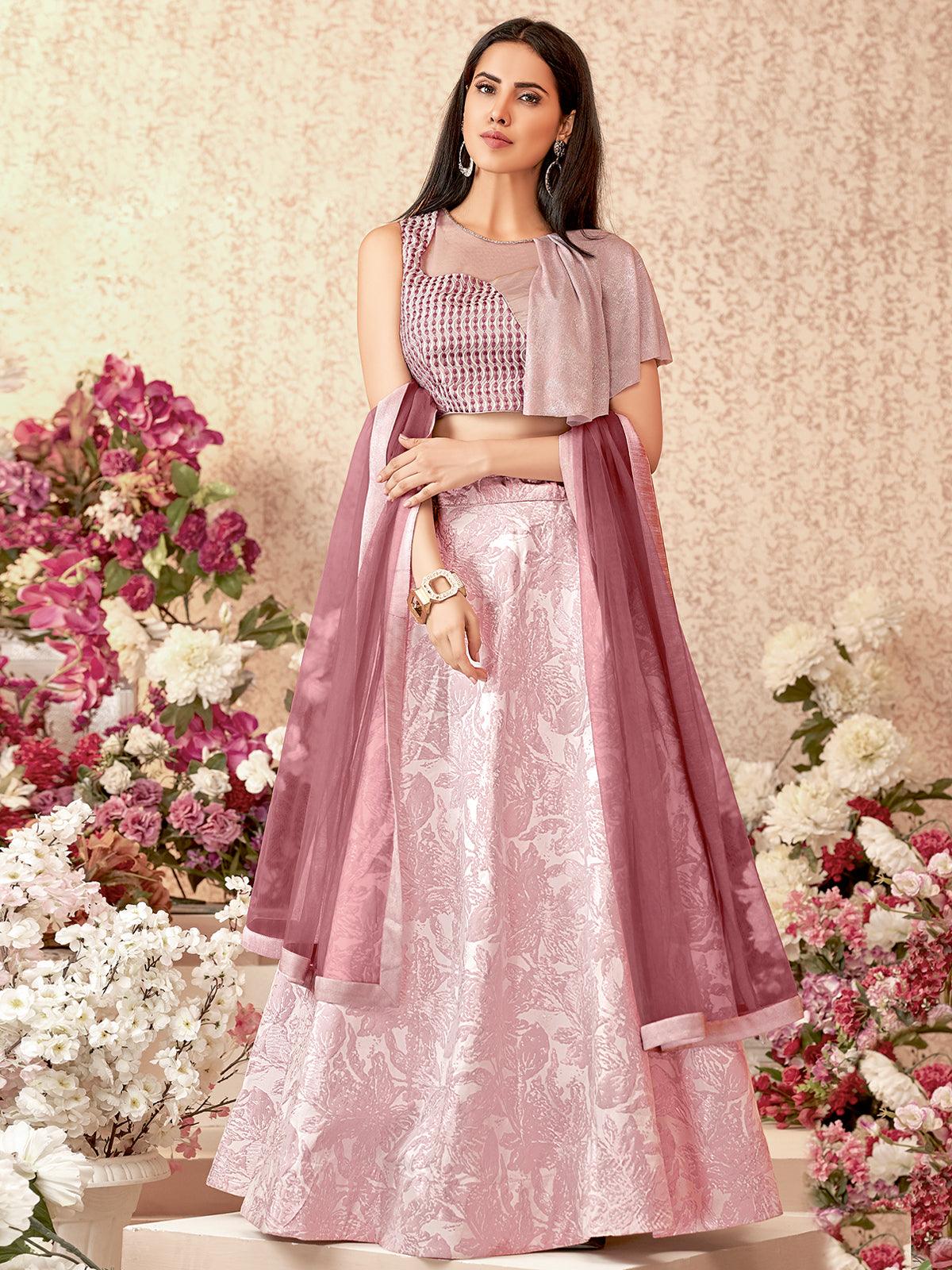 Pink Jacquard Silk Designer Lehenga Choli. - Odette