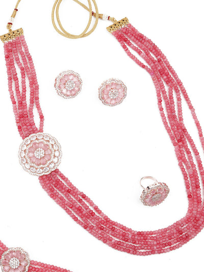 Pink Onyx Choker with Necklace Set - Odette