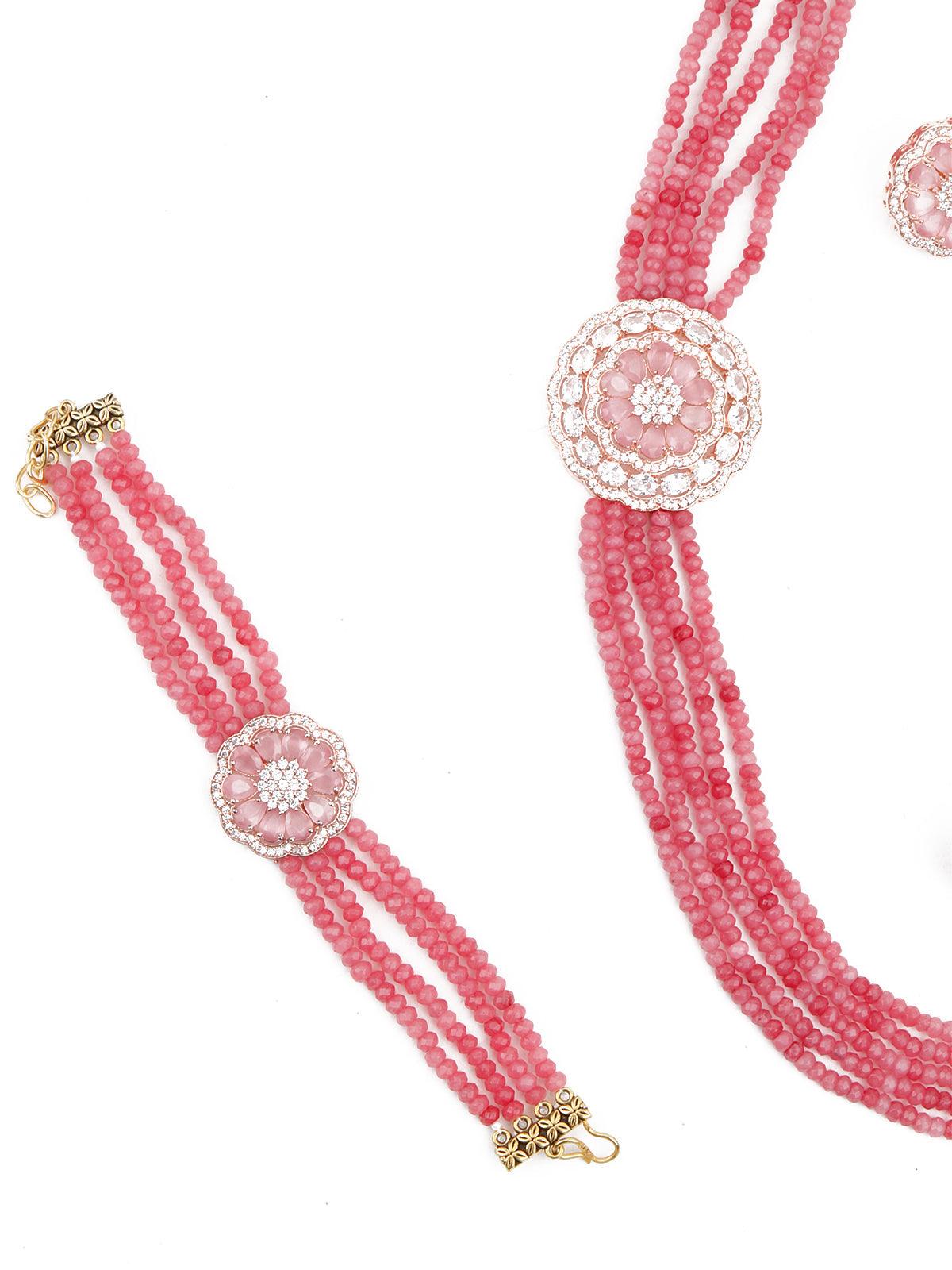 Pink Onyx Choker with Necklace Set - Odette