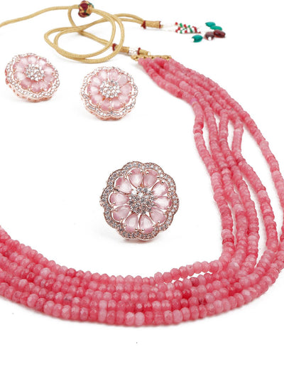 Pink Onyx Choker with Necklace Set - Odette