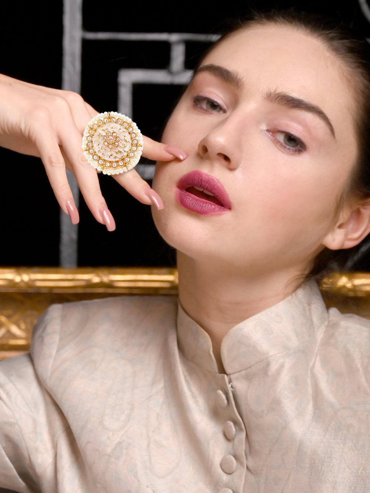 New South Sea Pink Cultured Pearl Diamond 18 Karat White Gold Ring-  Bijouxbaume