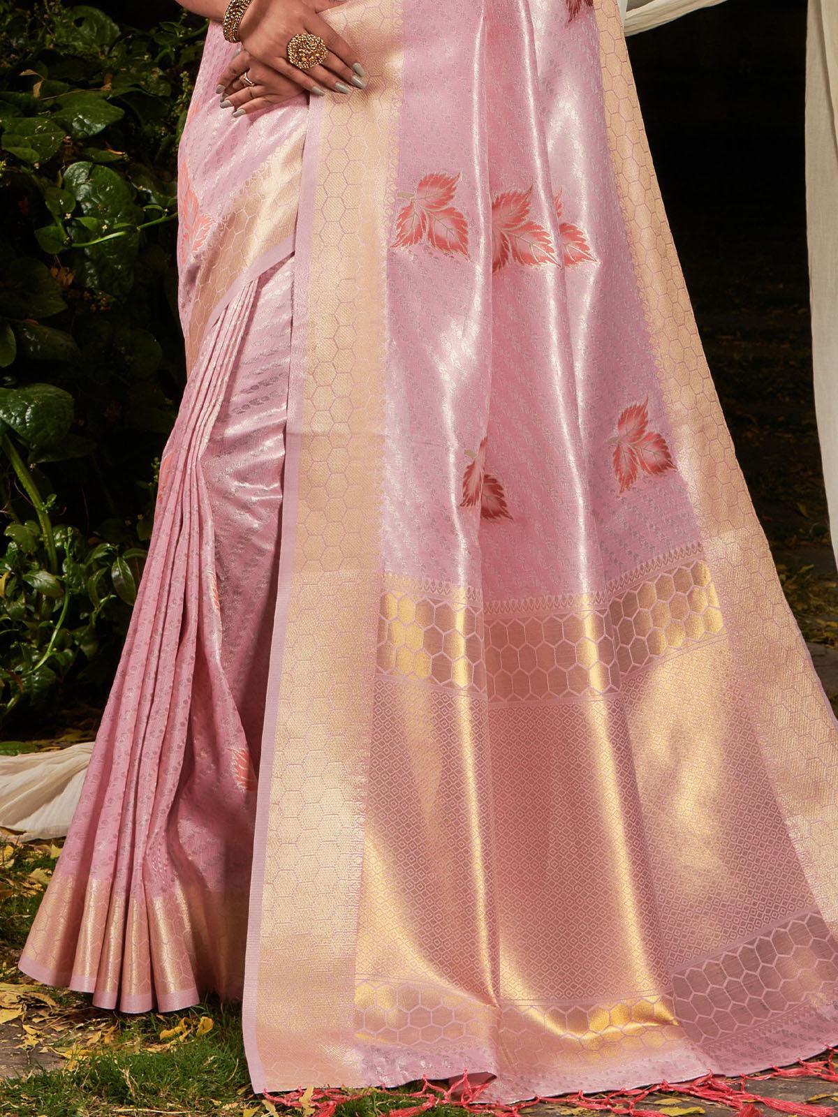 Pink Premium Linen Silk Leheriya Saree - Odette