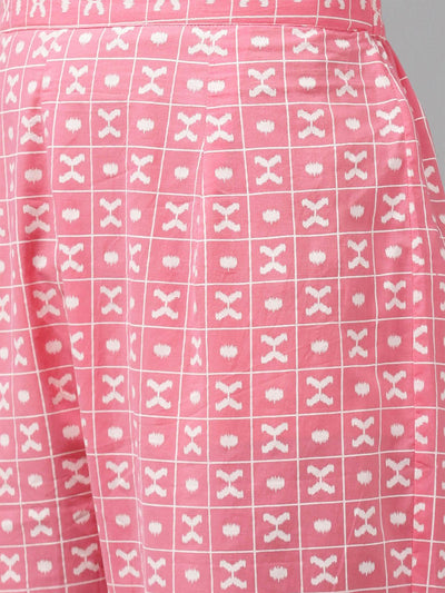 Pink Printed Straight Kurta Trouser With Dupatta Set - Odette
