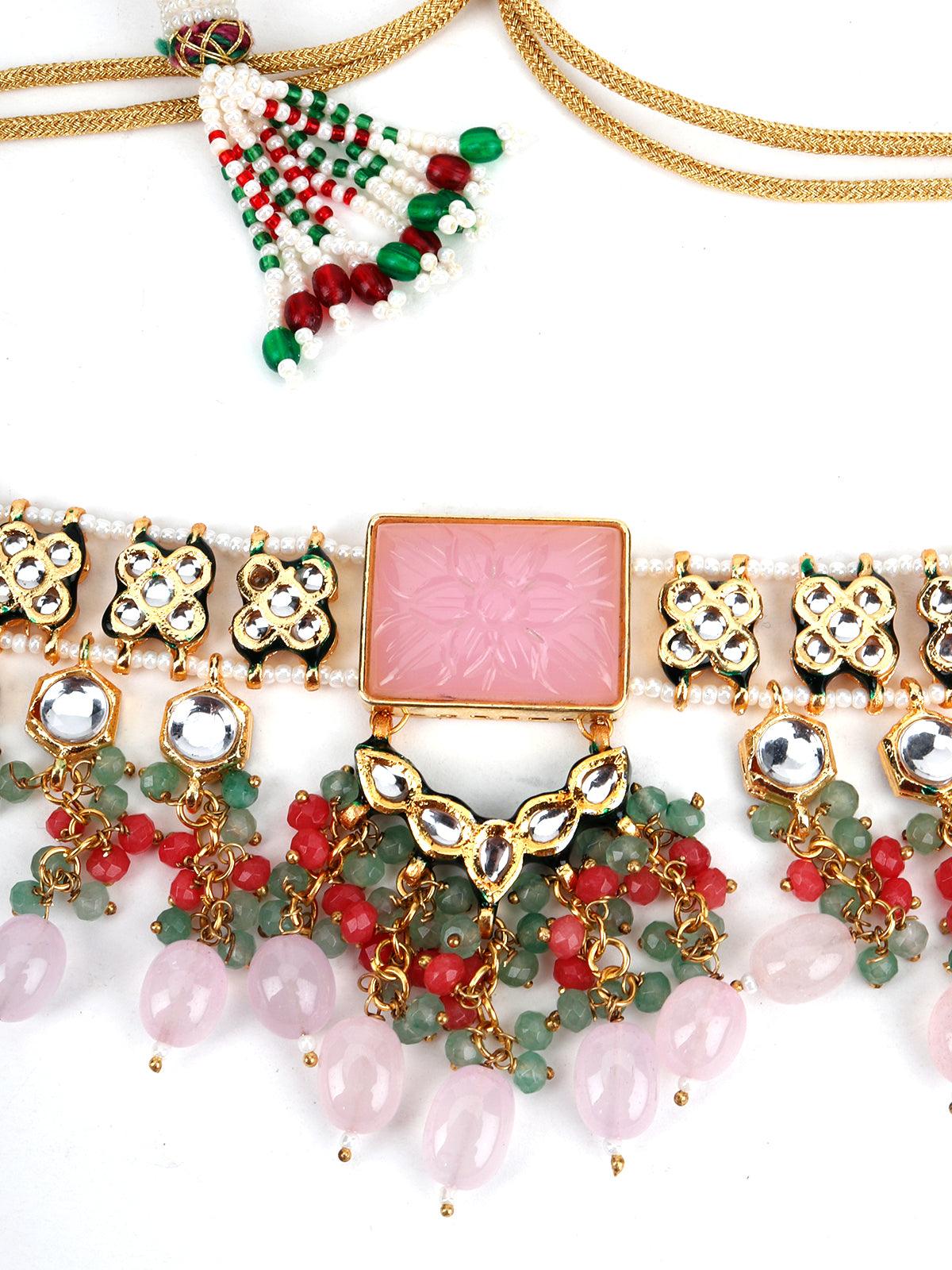 Pink Rhinestone Choker Necklace - Odette