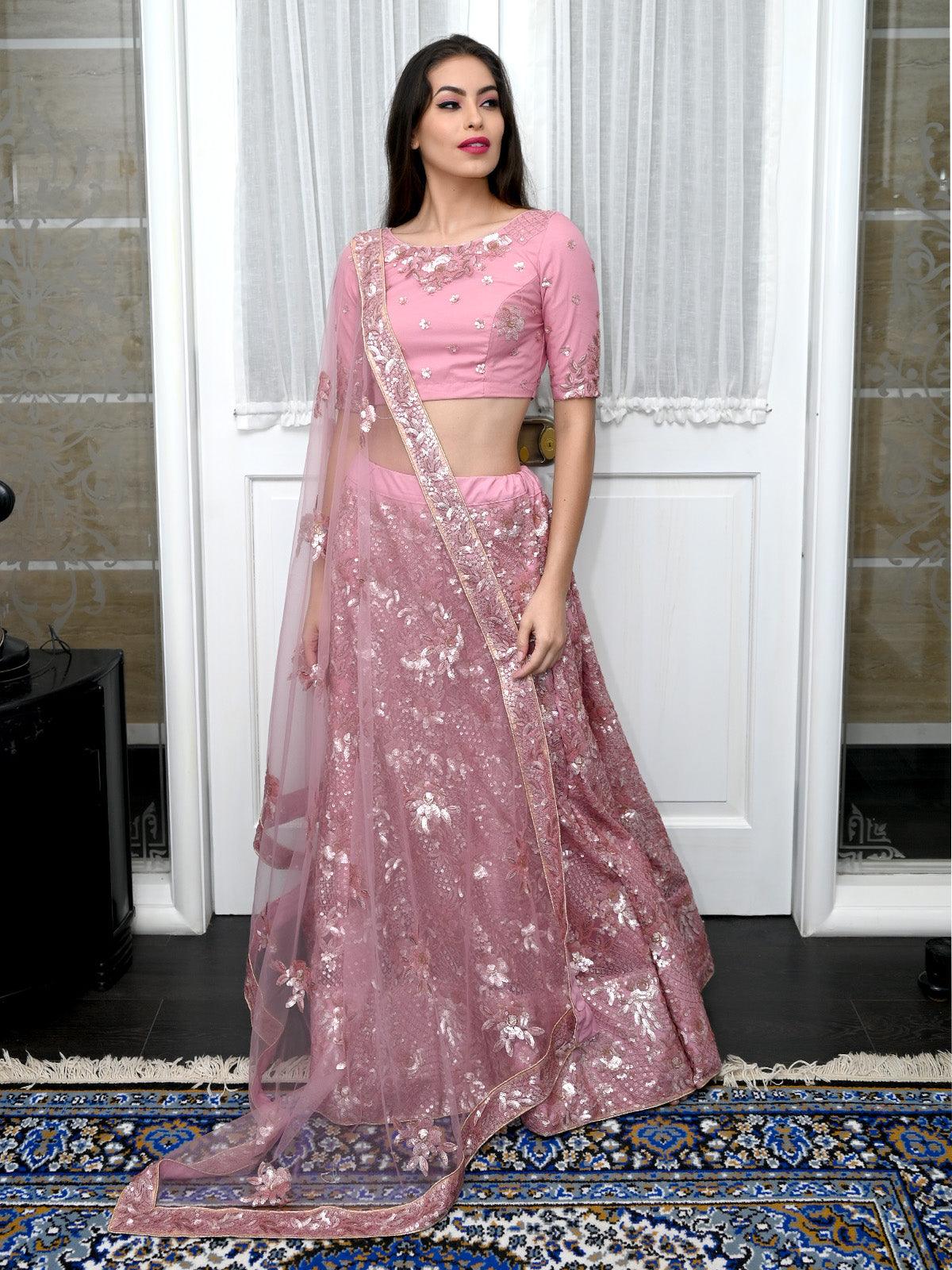 Buy KVS FAB Pink Semi Stitched Lehenga Choli Set With Dupatta for Women  Online @ Tata CLiQ