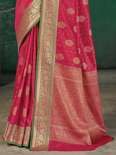 Pink Silk Blend Woven Design Saree With Blouse Piece - Odette