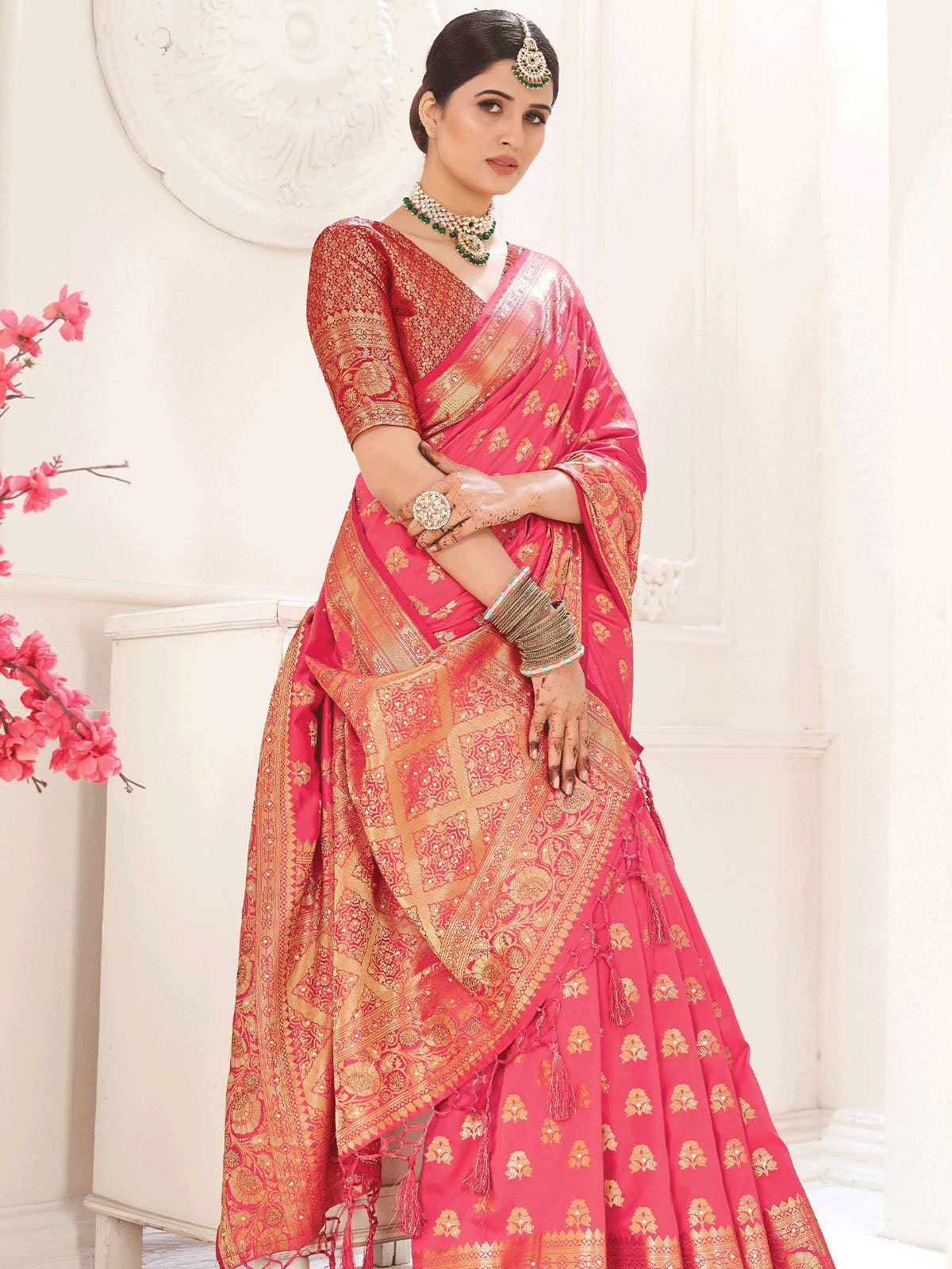 Pink Silk Designer Swarovski Saree - Odette