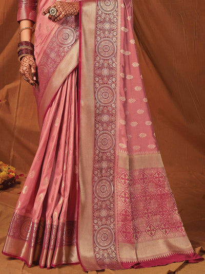 Pink Silk Heavy Jari Wevon Designer Saree - Odette