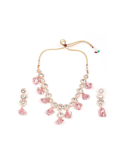 Pink studded stunning statement necklace set - Odette