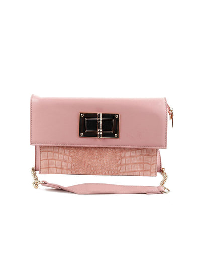 Pink Textured Embellished Handbag - Odette