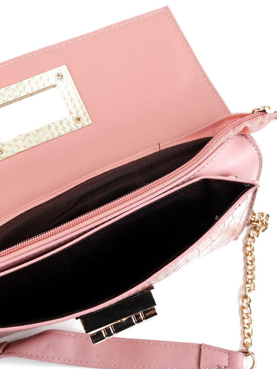 Pink Textured Embellished Handbag - Odette