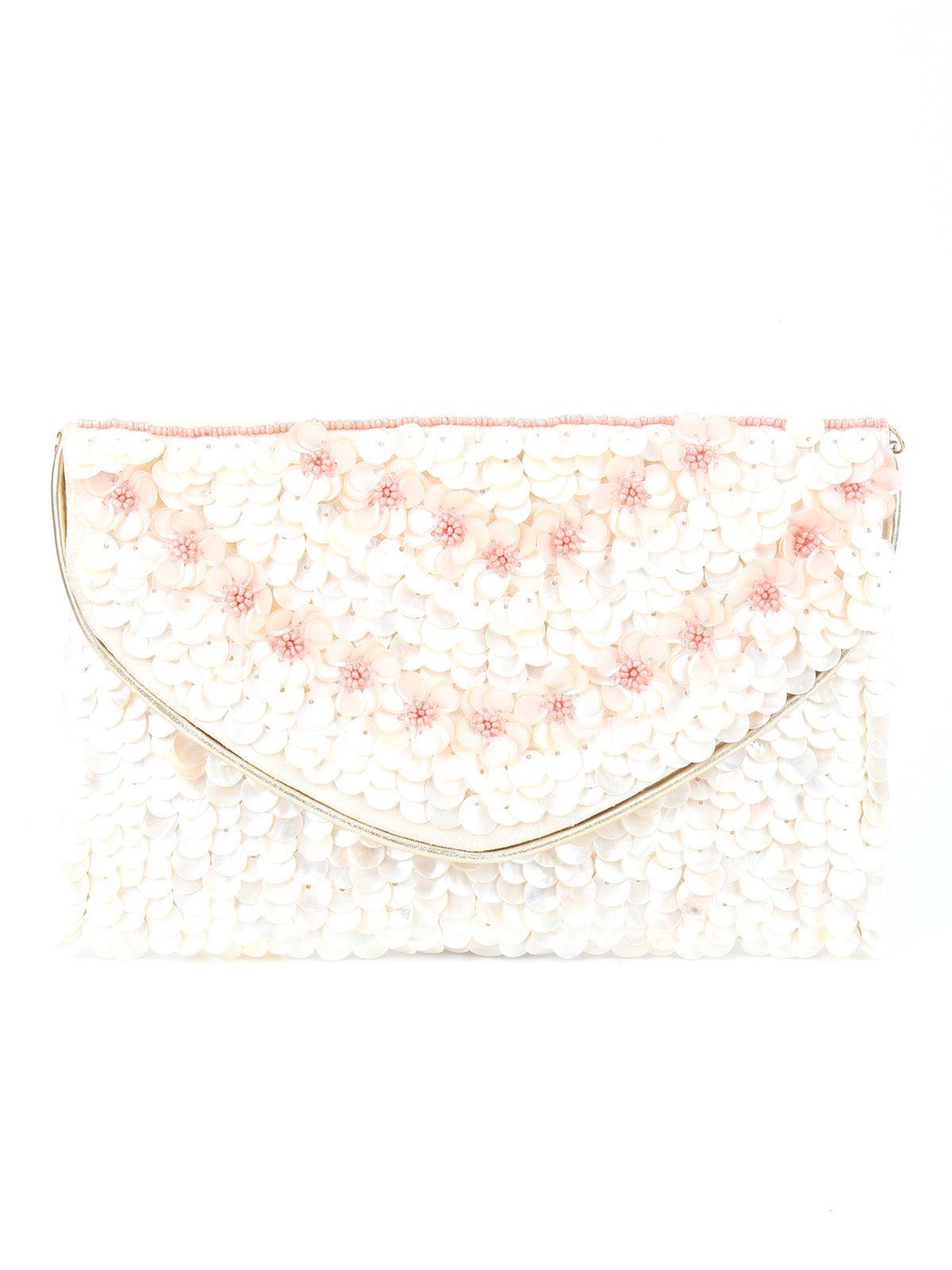 Pink-White Floral Envelope Clutch - Odette