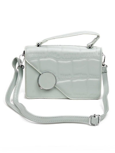 Pistachio green colour textured sling bag for women - Odette