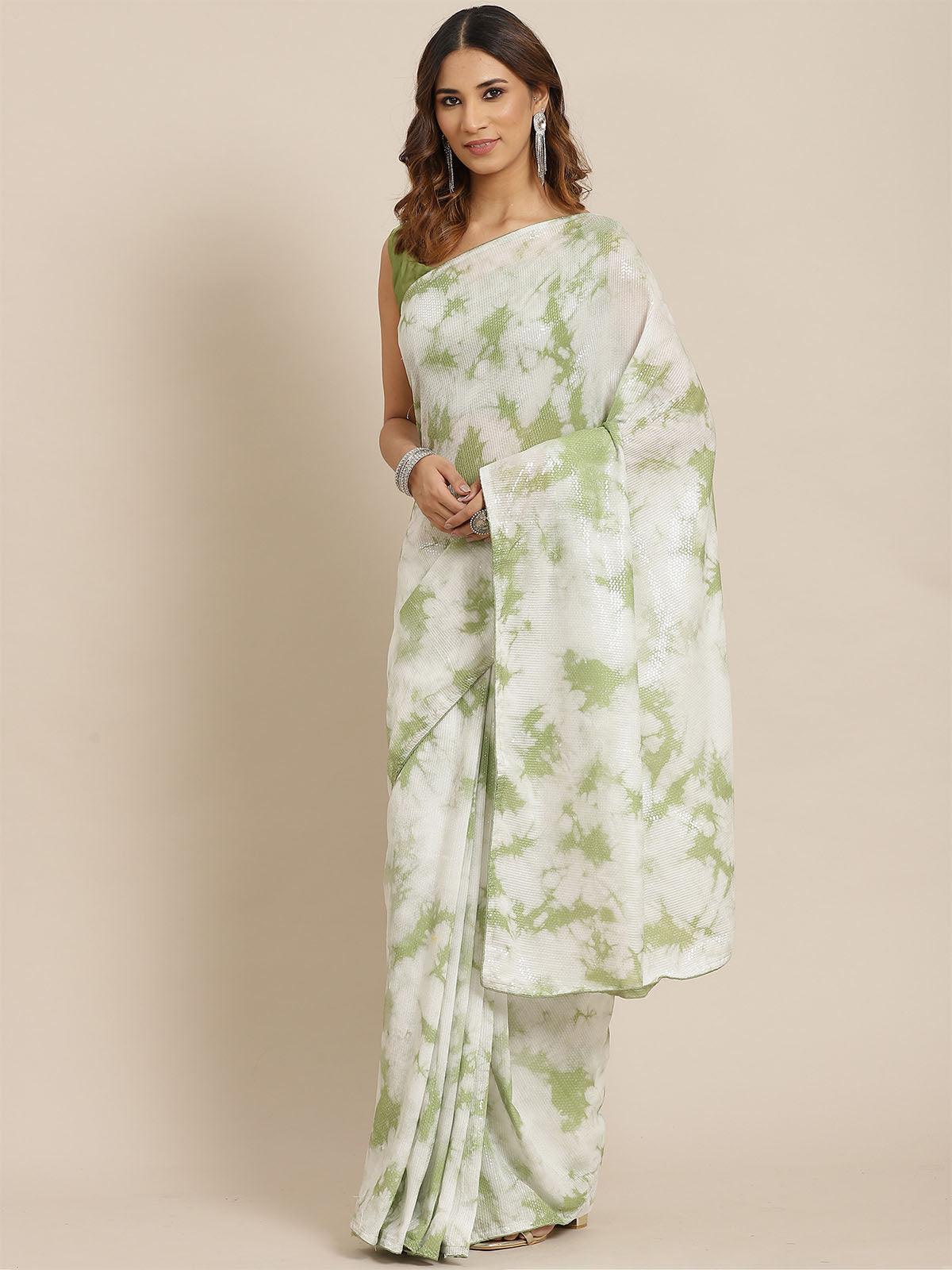 Poly Silk Olive Embellished Saree With Blouse Piece - Odette