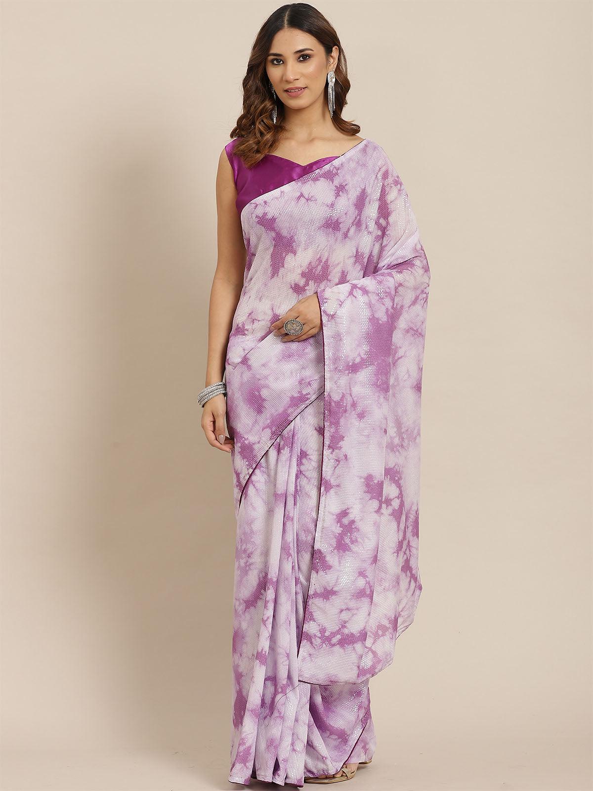 Poly Silk Purple Embellished Saree With Blouse Piece - Odette