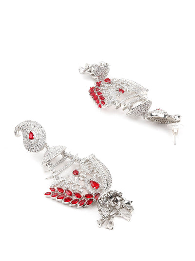 Odette Women Red And Silver Dangle Earrings