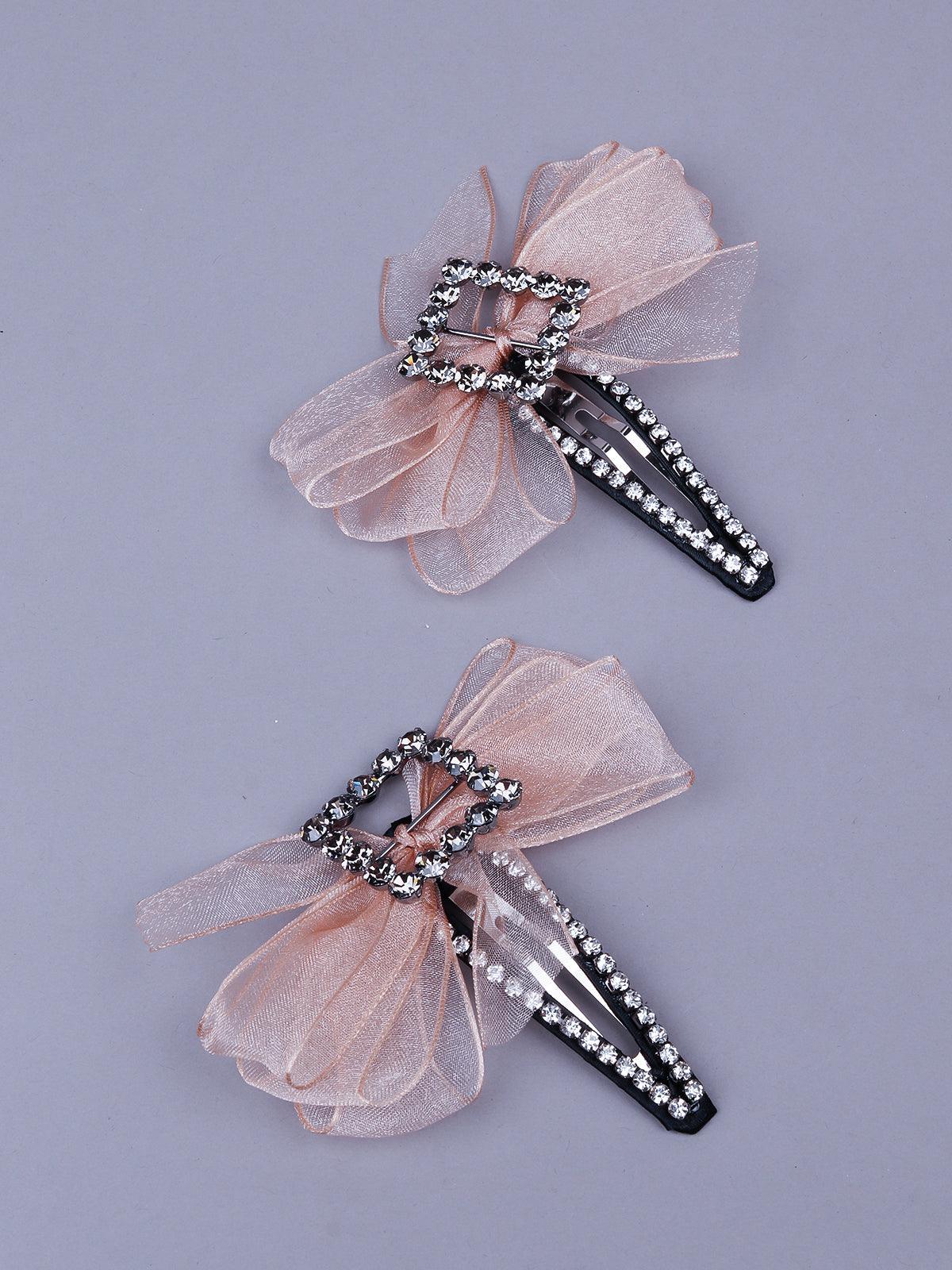 Pretty pink bow studded hair clips - Odette