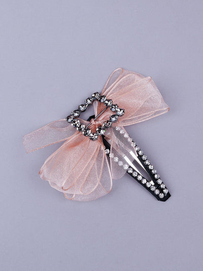 Pretty pink bow studded hair clips - Odette