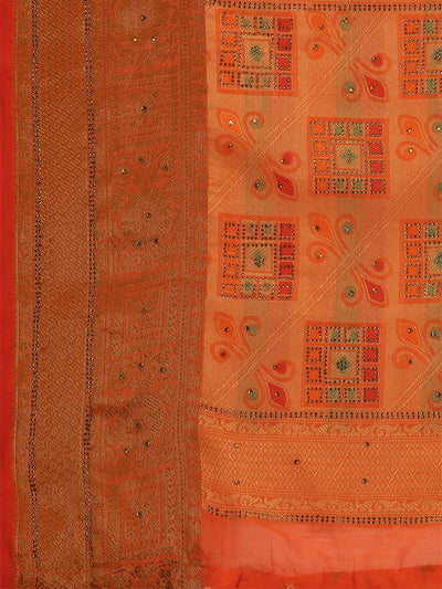Pumpkin Colour Banarasi Silk Embelished Work Saree - Odette