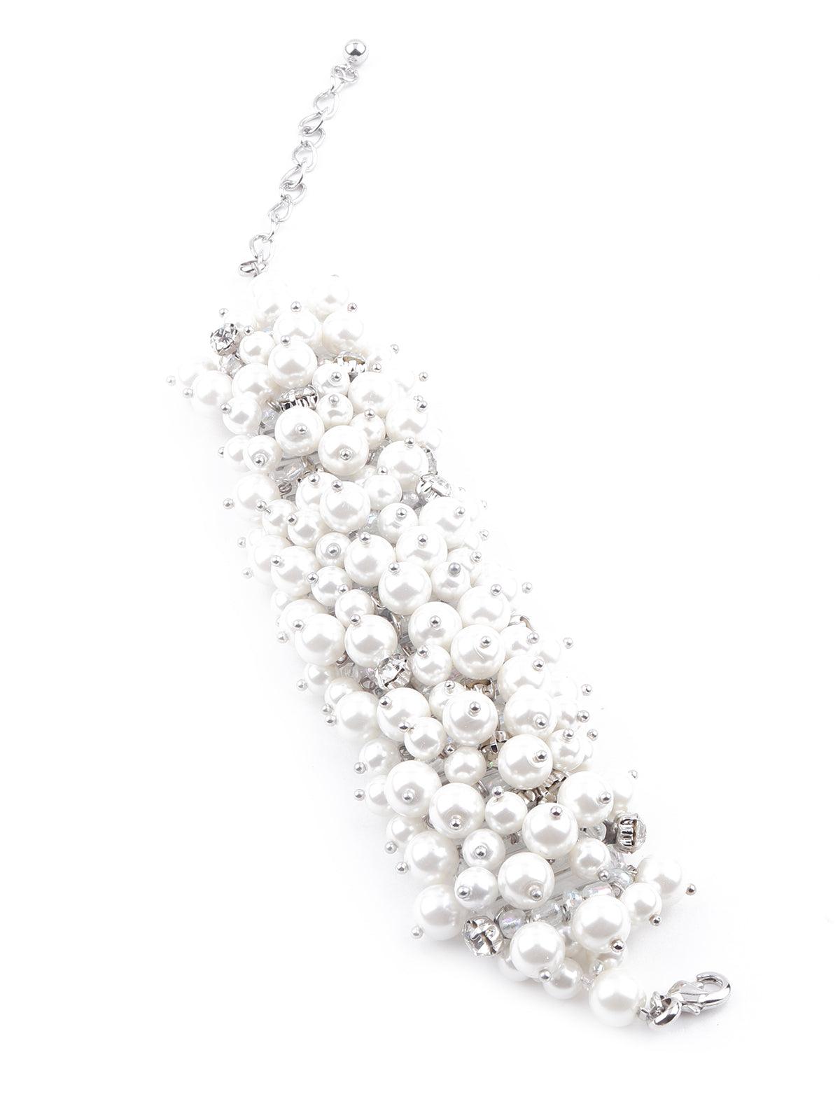 Pure white gorgeous embellished bracelet for women - Odette
