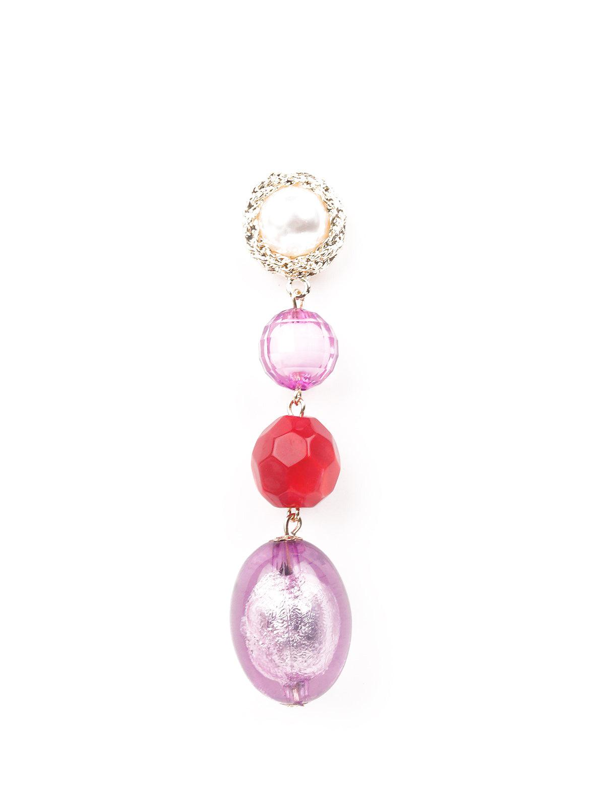 Purple And Red Beaded Drop Earrings - Odette