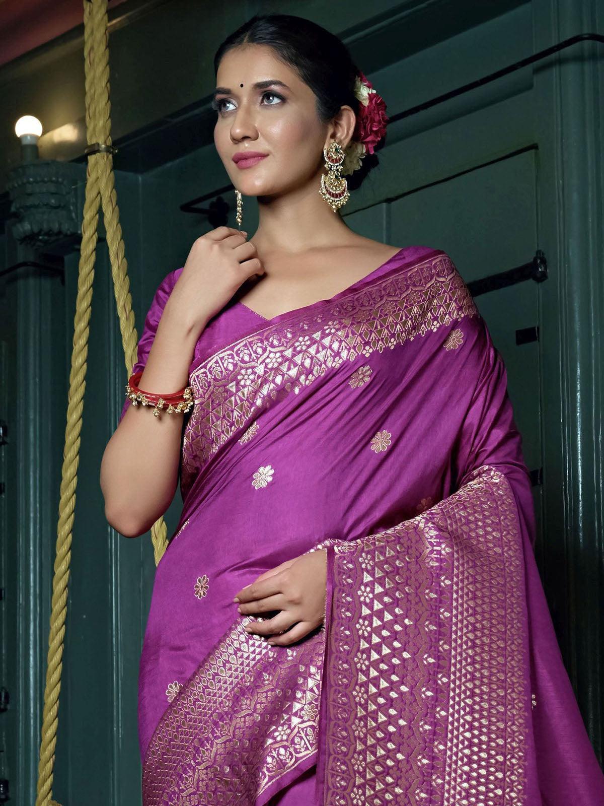 Purple Color Art Silk Saree With Art Silk Blouse - Odette