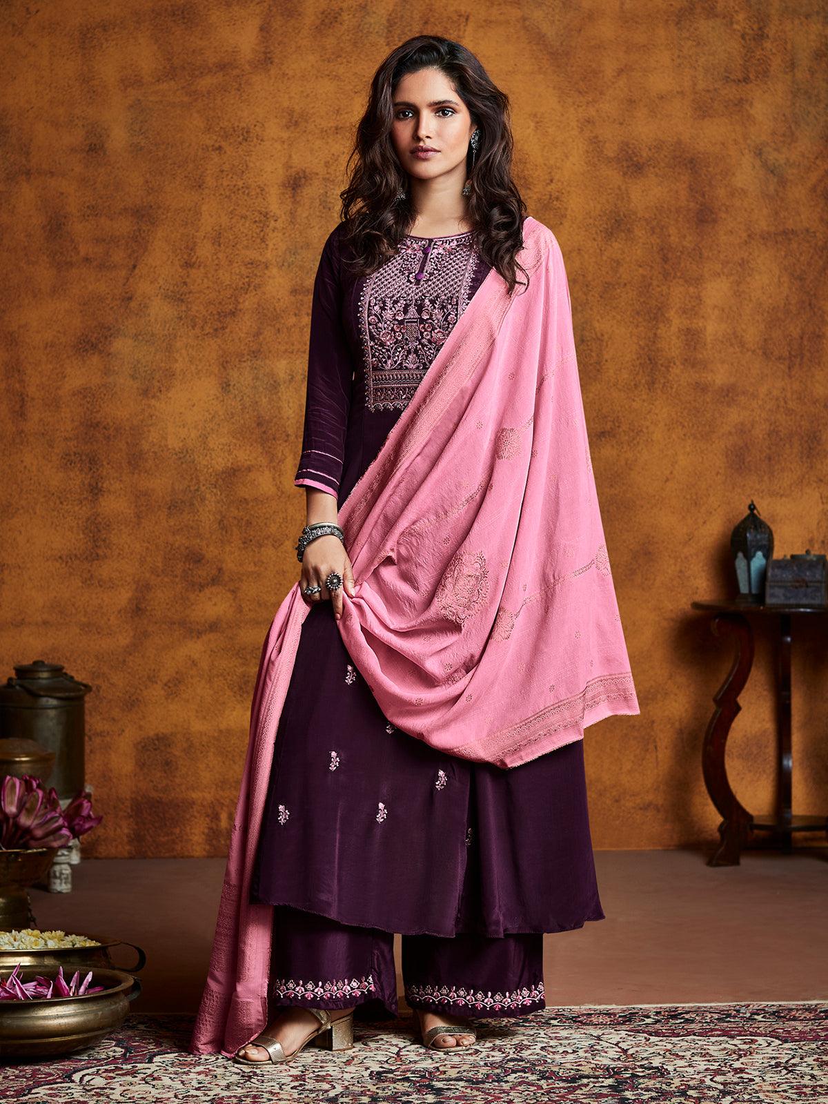 Contrast Trim Cotton Linen Jodhpuri Suit in Pink : MNB931