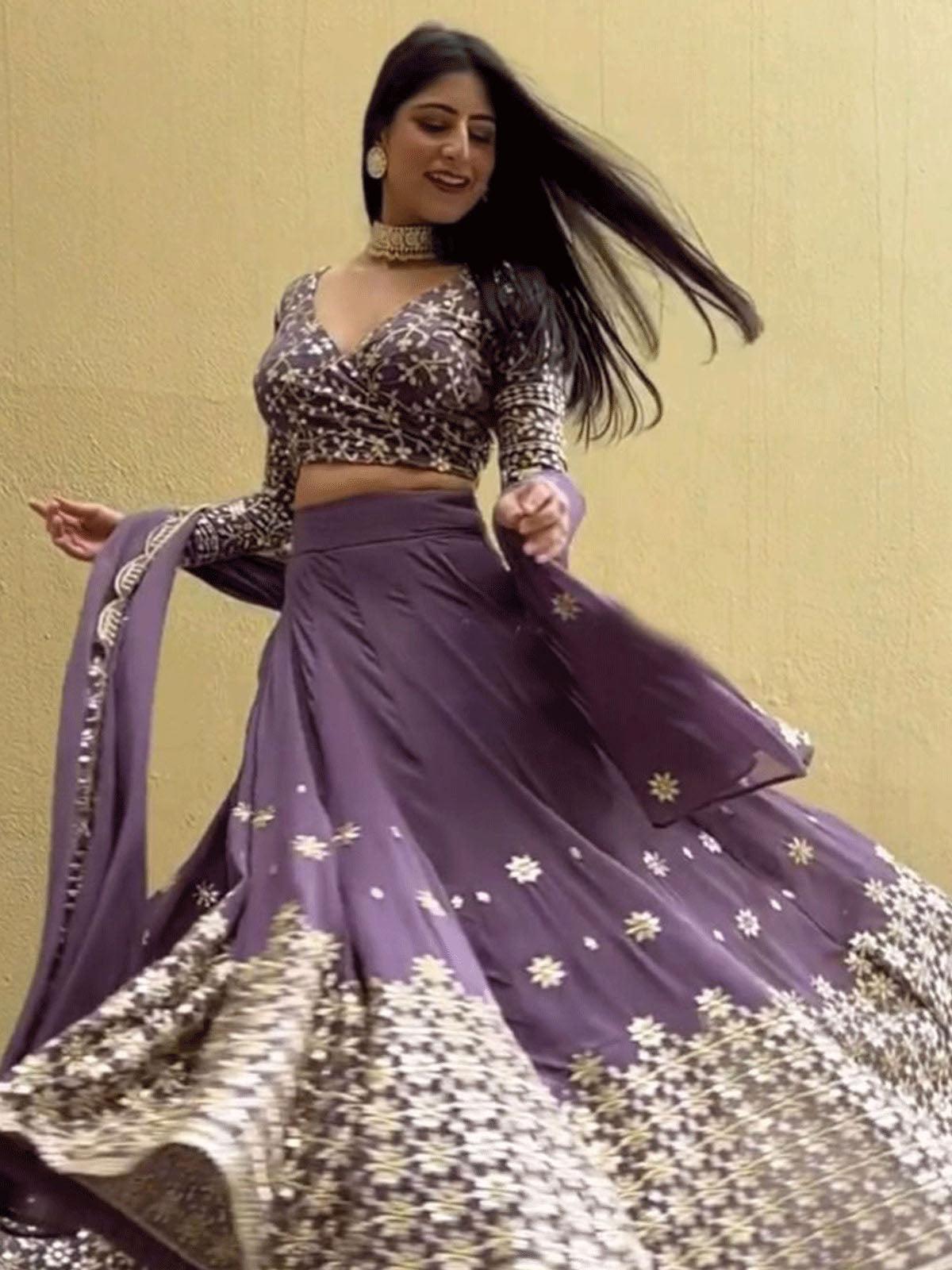 Purple embroidery with sequence lehenga choli - Odette