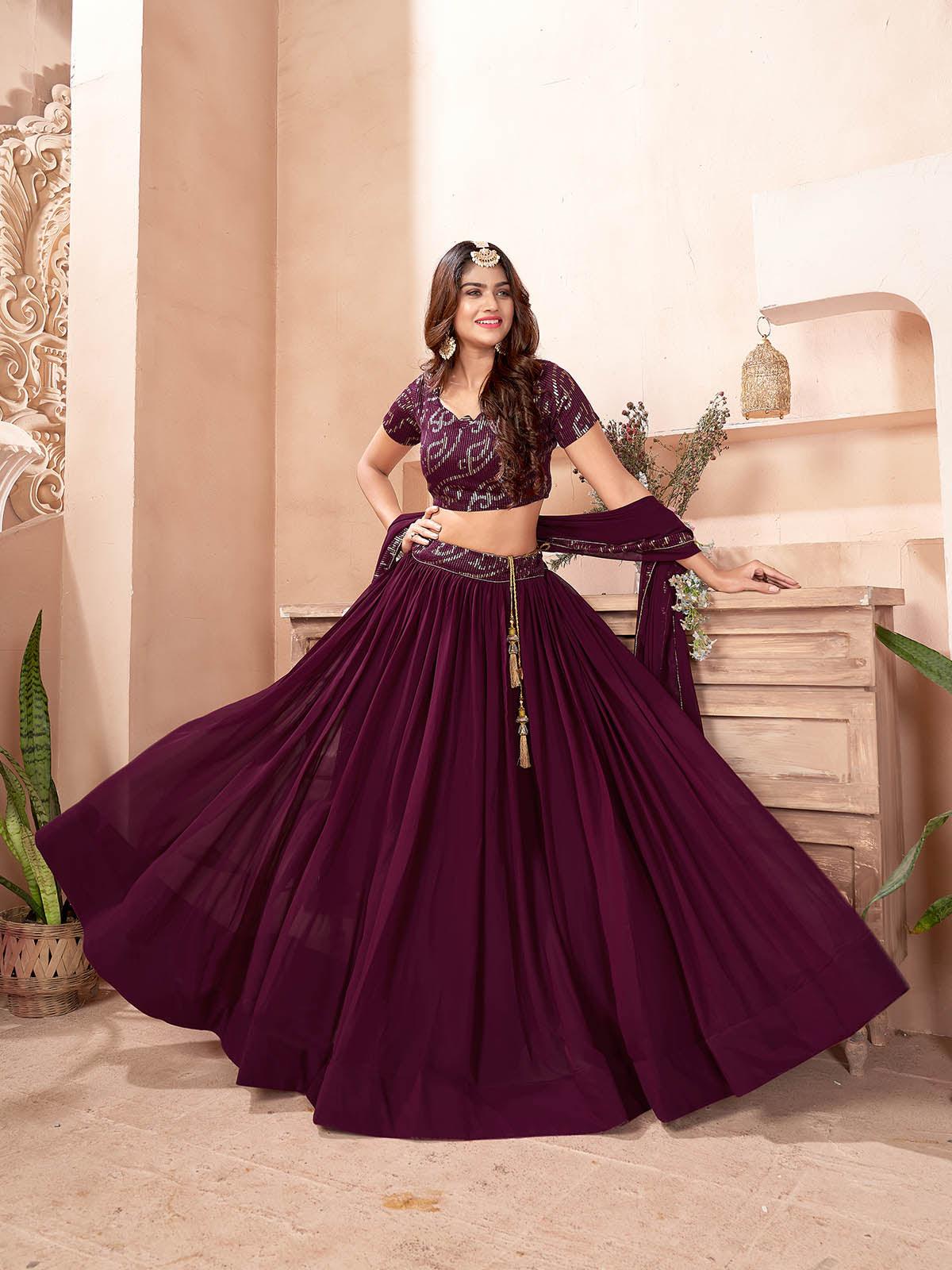 Buy Purple Sequins Georgette Wedding Lehenga Choli from Ethnic Plus