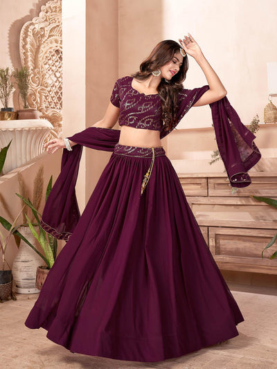 Purple Faux Georgette Lehenga Set - Odette