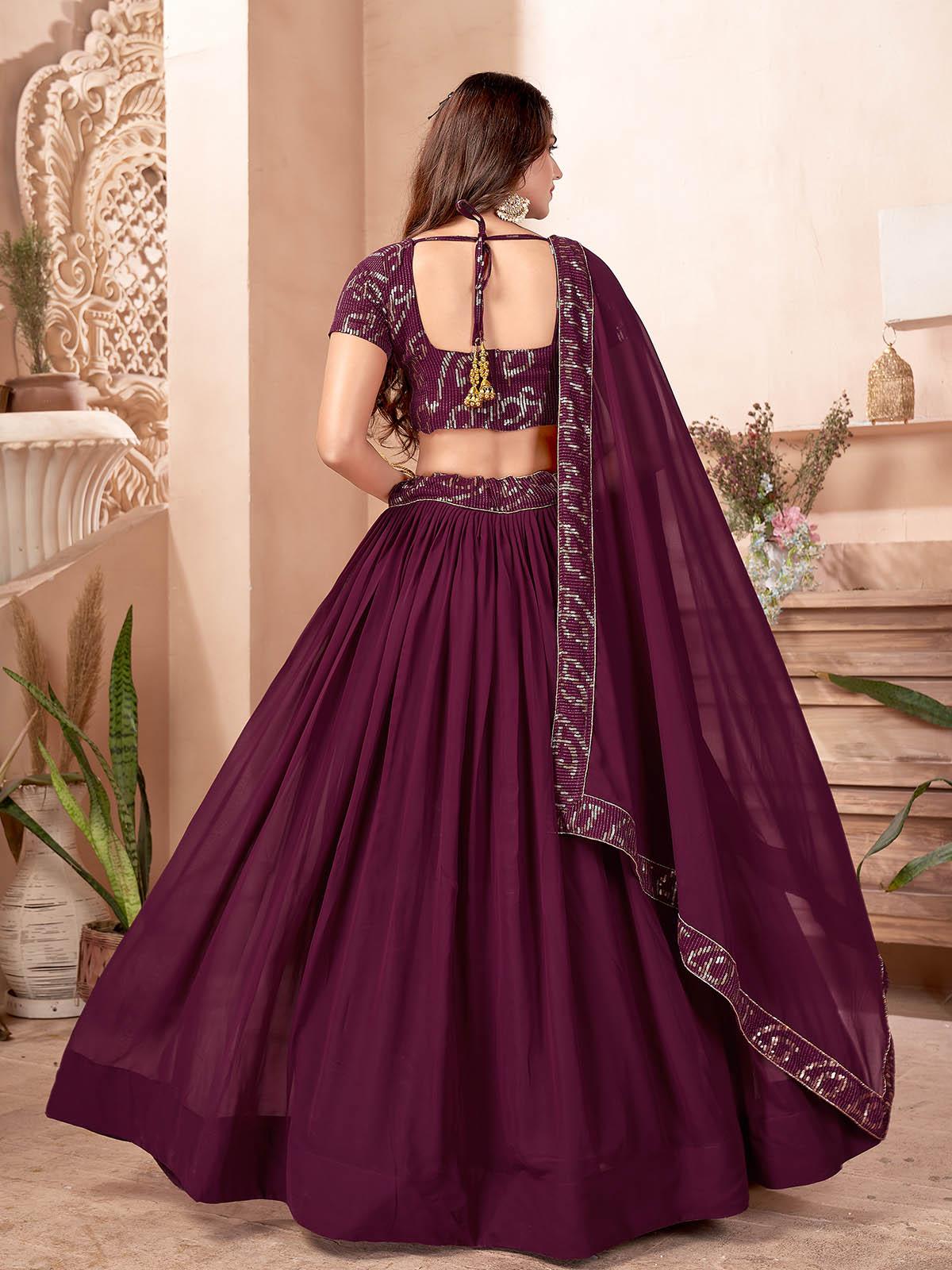 Purple Faux Georgette Lehenga Set - Odette