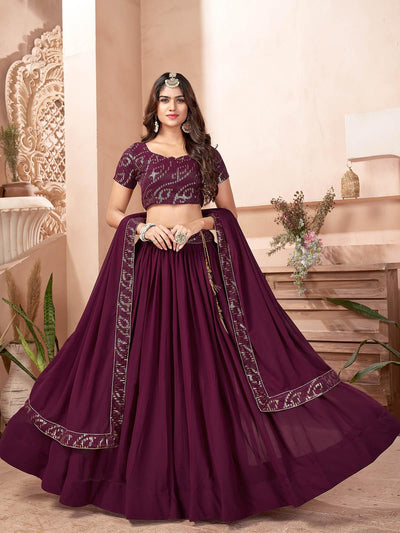 Purple Faux Georgette Lehenga Set - Odette