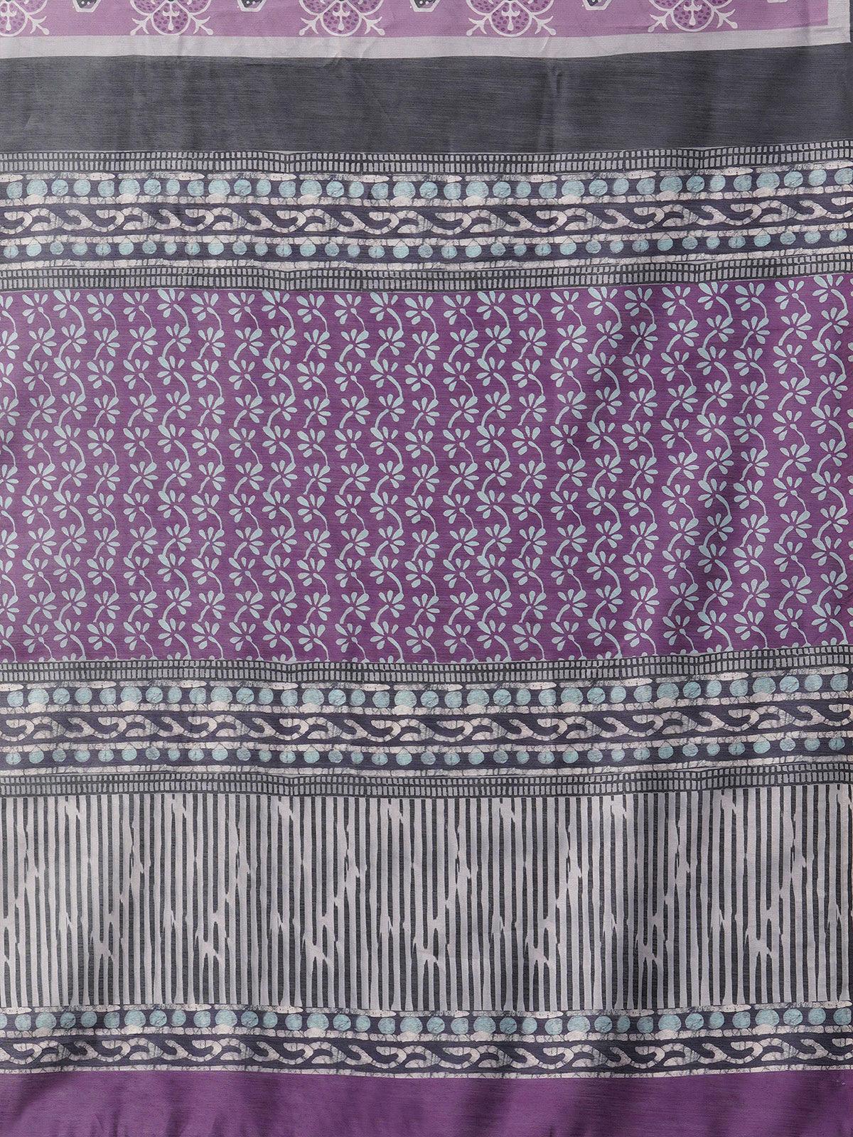 Purple Festive Bhagalpuri Silk Printed Saree With Unstitched Blouse - Odette