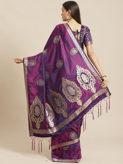 Purple Festive Pure Satin Woven Saree With Unstitched Blouse - Odette