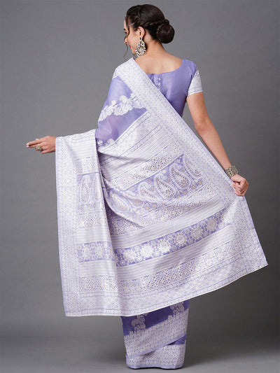 Purple Festive Silk Blend Woven Design Saree With Unstitched Blouse - Odette