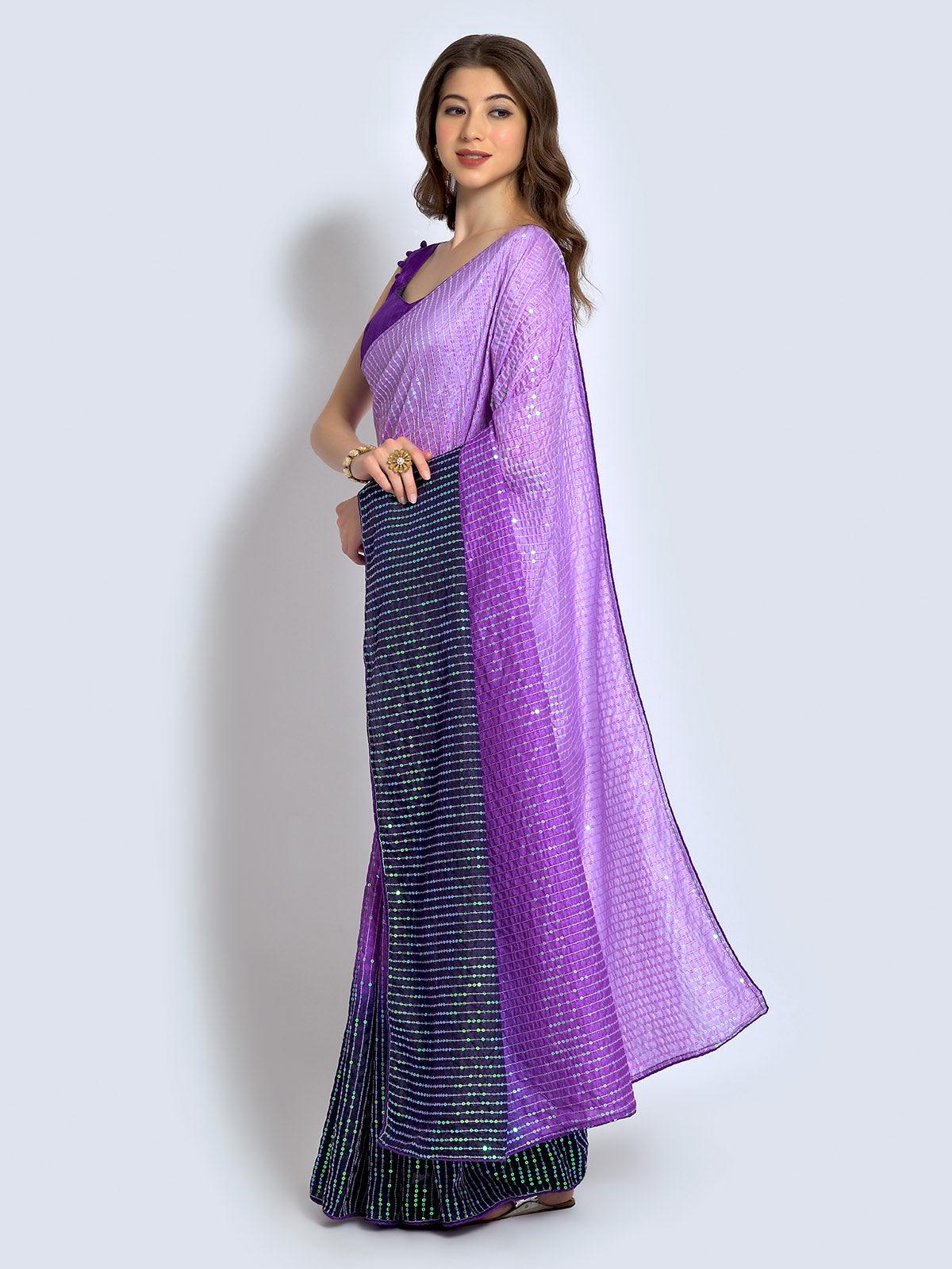 Purple Georgette  designer embroidery saree - Odette