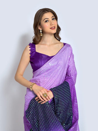 Purple Georgette  designer embroidery saree - Odette