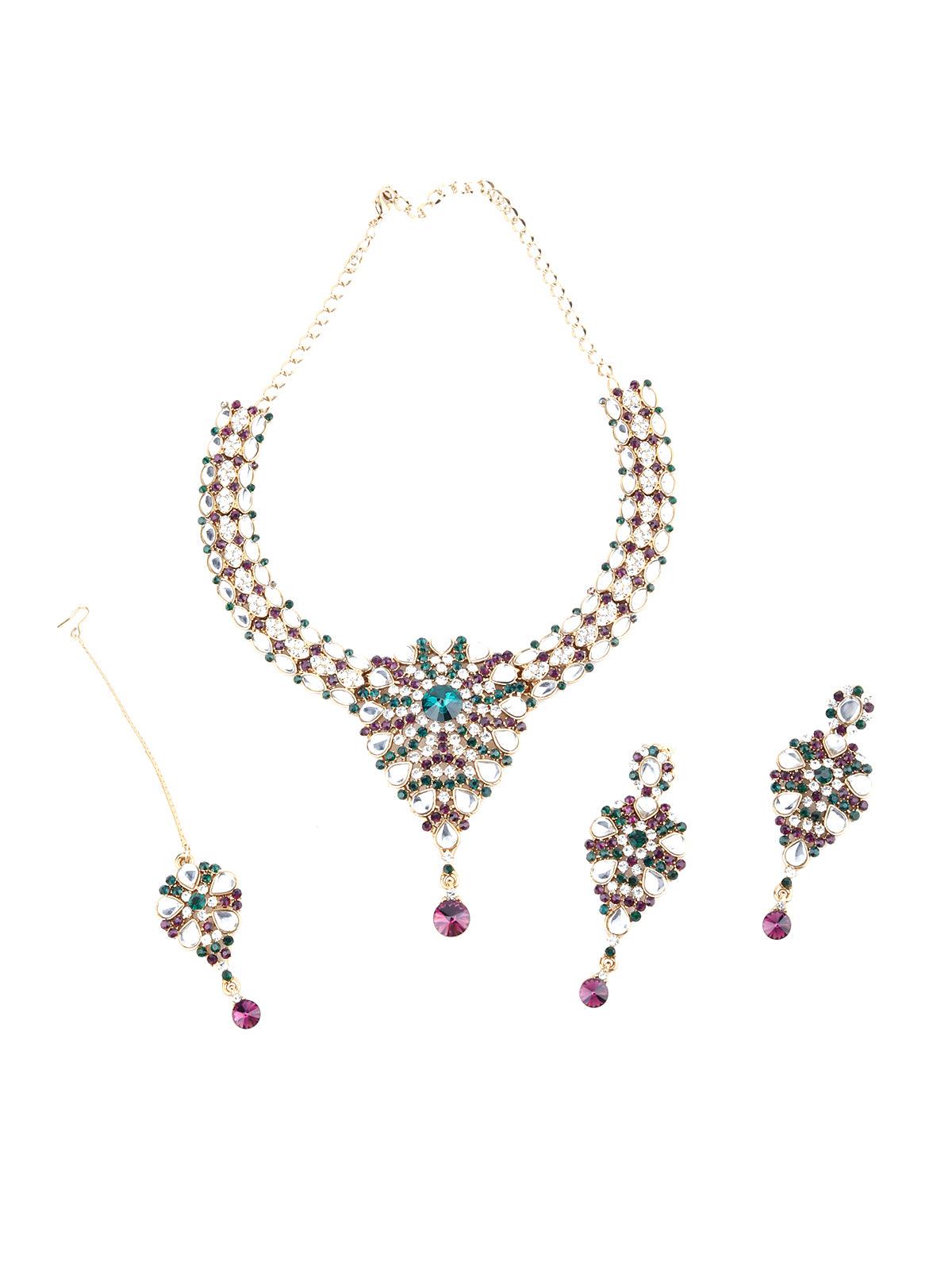 Purple, Green And White Necklace Set - Odette
