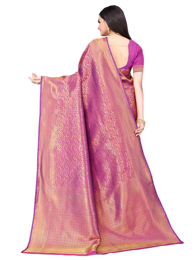 Purple Silk Blend Woven Saree With Blouse - Odette