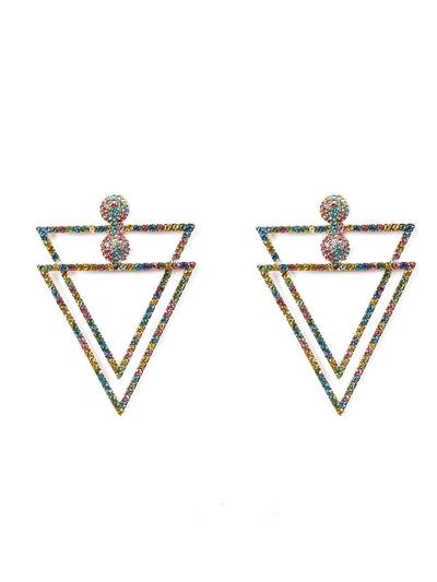 Rainbow crystal double inverted triangle earrings - Odette