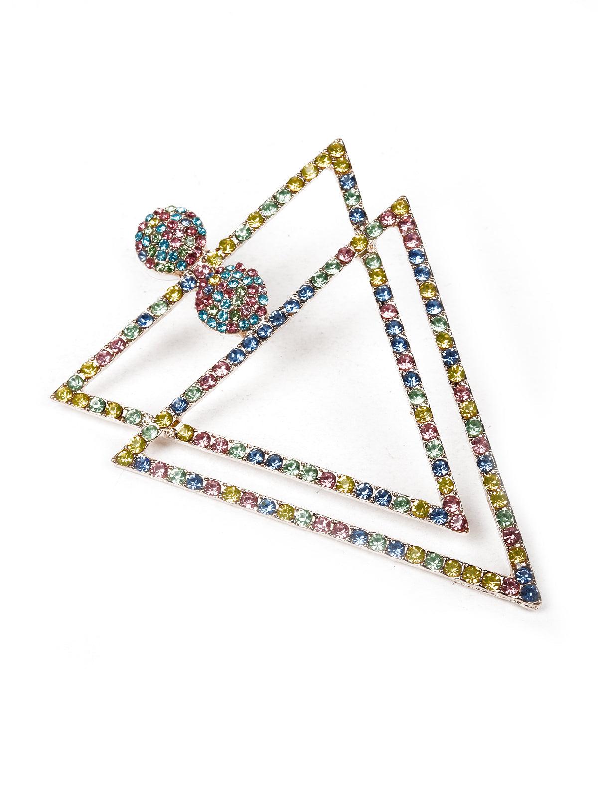 Rainbow crystal double inverted triangle earrings - Odette