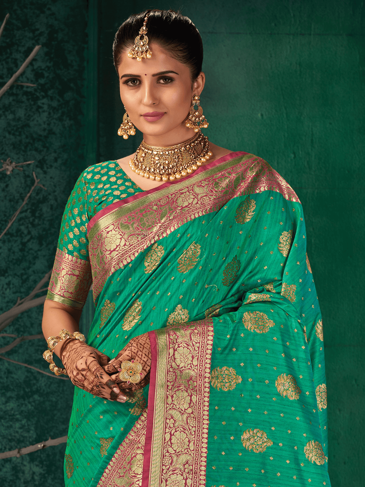 Rama Green Silk Heavy Woven Designer Saree - Odette