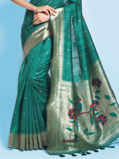 Rama Tussar Silk Paithani Saree - Odette