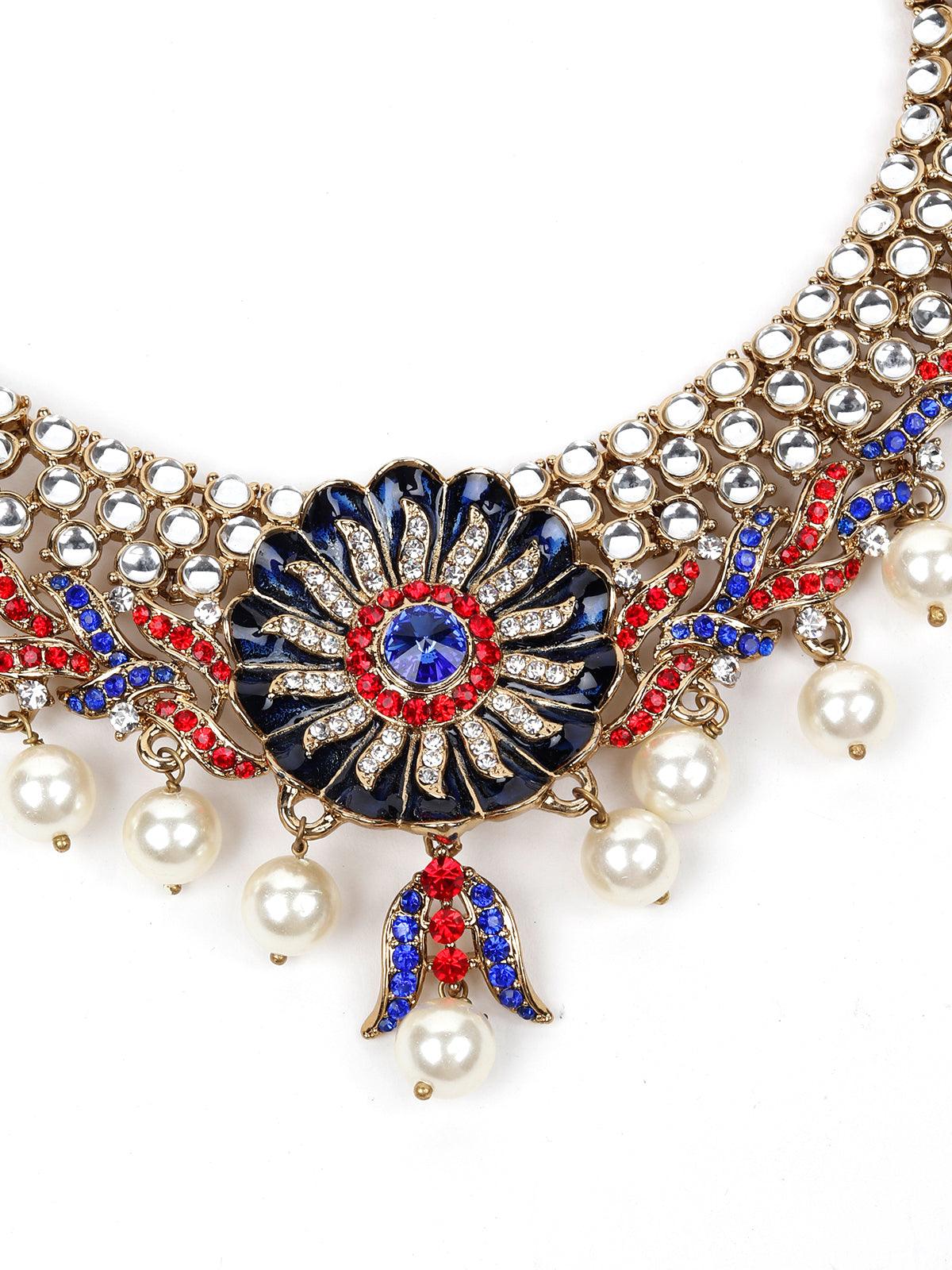 RED AND BLUE STONES AND KUNDAN SET - Odette