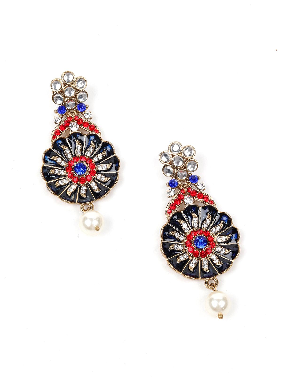 RED AND BLUE STONES AND KUNDAN SET - Odette